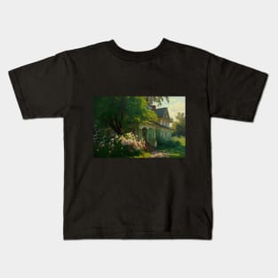 Traditional Russian House Estate in the Countryside Landscape Painting Room Decor Wall Art "Where the Granny Lives" Kids T-Shirt